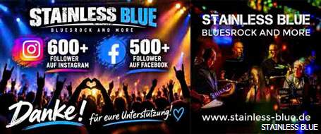 STAINLESS BLUE freut sich &uuml;ber mehr als 1100 Follower be Facebook und Instagram